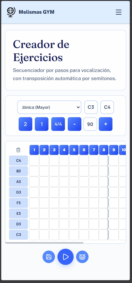 Creador de ejercicios vocales de Melismas GYM
